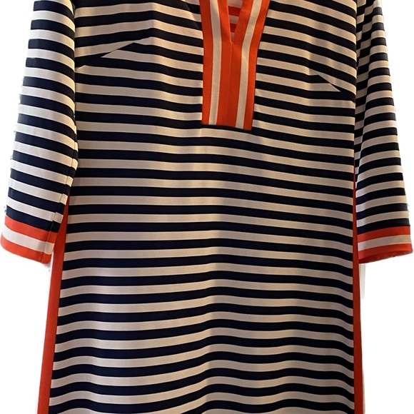 Gretchen Scott split neck navy blue & white striped Everywhere dress size Medium - Picture 3 of 10